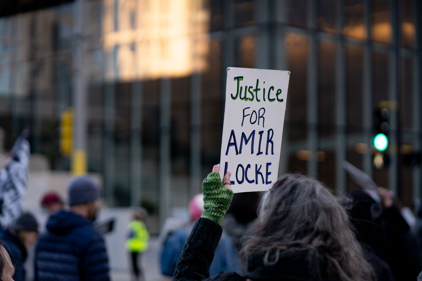 Justice for Amir Locke protest sign in April 2022