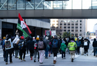 Protesters march through downtown Minneapolis 2 days after authorities announce the officers involved in the February 2nd shooting death of Amir Locke won't be charged.