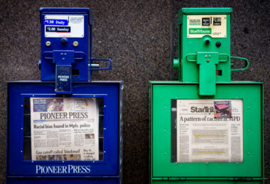 Newspapers in downtown Minneapolis the day after the Minnesota Department of Human Rights releases the results of their investigation into the city and police department. The report found evidence the city and police department engaged in “a pattern or practice of racial discrimination, in violation of the Minnesota Human Rights Act.”