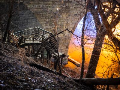 Stone Arch Bridge stairs removed near Mississippi River, Minneapolis