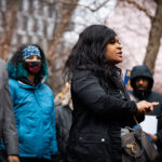 Activists speak outside the courthouse following the announcement of no charges against officers involved in the February 2nd shooting death of Amir Locke.