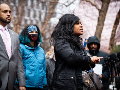Toshira Garraway speaks at Hennepin County Government Center rally