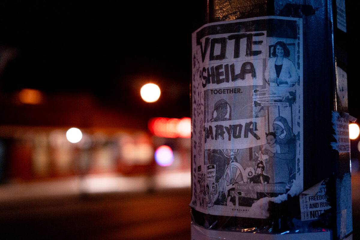 A "Vote Sheila" mayor flyer hanging in South Minneapolis.