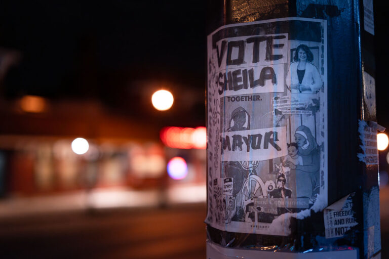 Vote Sheila Nezhad for Mayor of Minneapolis sign 3 A "Vote Sheila" mayor flyer hanging in South Minneapolis.