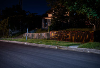 A George Floyd mural on a retaining wall in South Minneapolis.