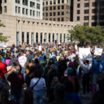 Protesters gather at the federal courthouse in downtown Minneapolis in support of abortion rights.
