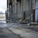 The alley next to the fire damaged Coliseum Building. The building was burned during days of protests following the May 25th, 2020 death of George Floyd.