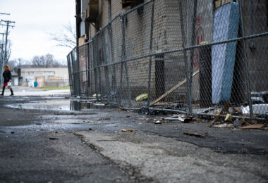 The alley next to the fire damaged Coliseum Building. The building was burned during days of protests following the May 25th, 2020 death of George Floyd.