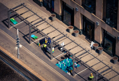 Chess being played on Nicollet Mall in Minneapolis.