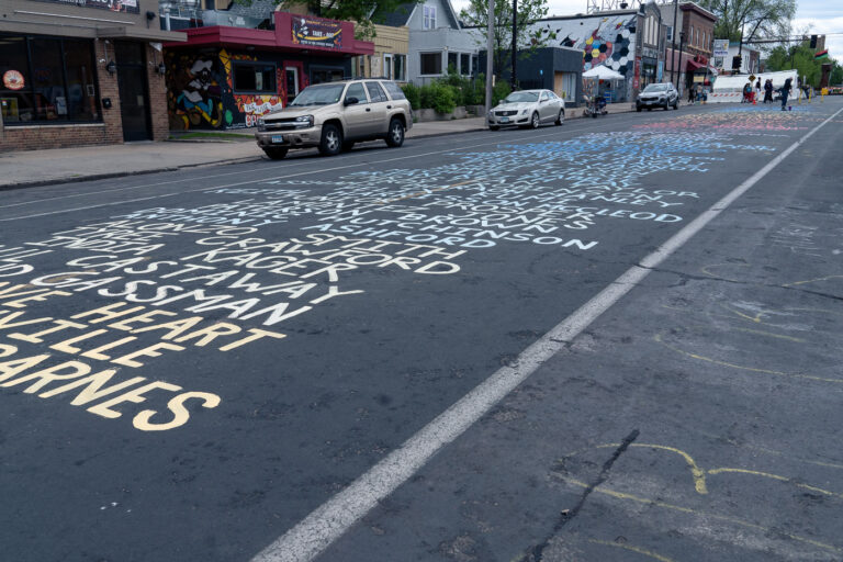 Chicago Avenue mural in George Floyd Square 1 The names of those who've been killed by police being repainted on Chicago Avenue.