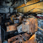 Fire damage at a US Bank building in Minneapolis. The building was destroyed following the May 25, 2020 murder of George Floyd by Minneapolis police officer Derek Chauvin.