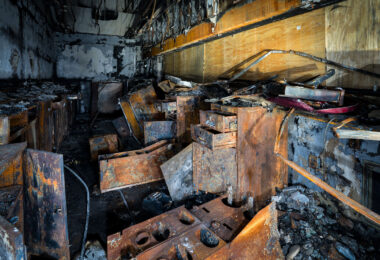 Fire damage at a US Bank building in Minneapolis. The building was destroyed following the May 25, 2020 murder of George Floyd by Minneapolis police officer Derek Chauvin.