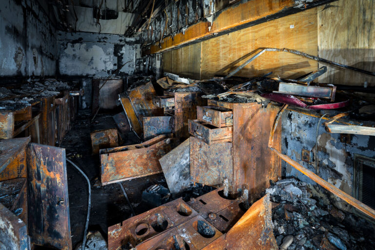 Fire damaged US Bank building in Minneapolis 2 Fire damage at a US Bank building in Minneapolis. The building was destroyed following the May 25, 2020 murder of George Floyd by Minneapolis police officer Derek Chauvin.