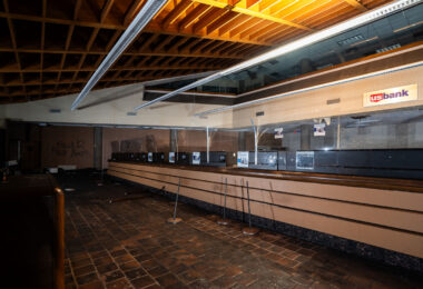 The front counter at a US Bank building in Minneapolis. The bank was destroyed following the May 25, 2020 murder of George Floyd by Minneapolis police officer Derek Chauvin.
