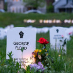 George Floyd marker at Say Their Names Cemetery near George Floyd Square on the 2nd anniversary of his murder.