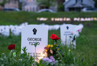 George Floyd marker at Say Their Names Cemetery near George Floyd Square on the 2nd anniversary of his murder.