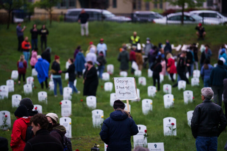 George Floyd Vigil at Say Their Names Cemetery 4 On the 2 year anniversary of his murder and a couple weeks after the commemorative street name was changed to George Perry Floyd Square, a sign was revealed. Afterwards the community held an Angelversary Candlelight Vigil at Say Their Names Cemetery.