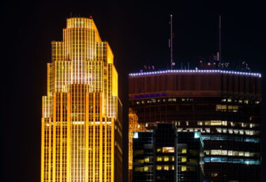 The Wells Fargo Tower and IDS Center in downtown Minneapolis.