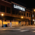 LA Fitness at a boarded up Seven Points Mall on Lake Street in Uptown Minneapolis.