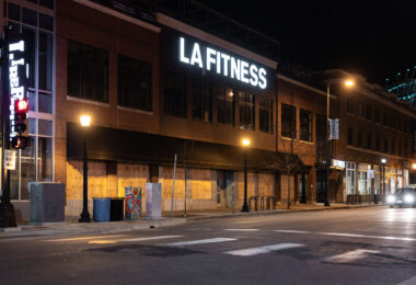 LA Fitness at a boarded up Seven Points Mall on Lake Street in Uptown Minneapolis.