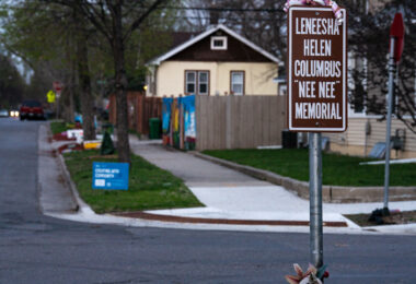 A memorial for Leneesha Helen Columbus Memorial who was shot and killed in South Minneapolis in July 2020.