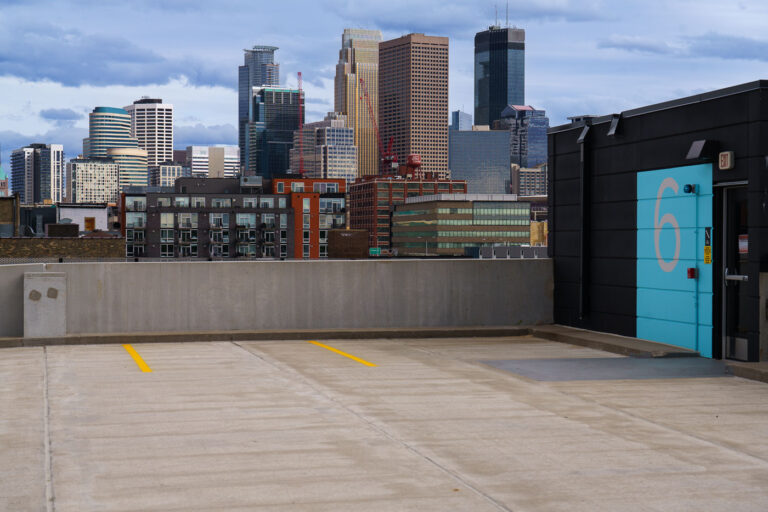 Minneapolis from a North Loop Parking Garage May 2022 2 Minneapolis Skyline as seen from a parking garage on 10th Street in the North Loop, Downtown Minneapolis.