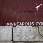 The Minneapolis Police third precinct building on May 1, 2022. The building was burned by protesters following the May 25, 2020 murder of George Floyd by Minneapolis police officer Derek Chauvin.