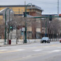 The Minneapolis police third precinct police station around fencing.  The police station, which was burned by protesters in May 2020, has sat vacant and fortified ever since.
