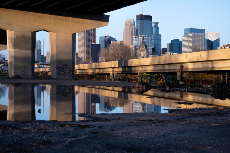 Minneapolis Skyline and 394 from Cedar Lake Trail 1 Minneapolis as seen from the Cedar Lake Trail.