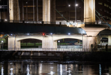 The Mississippi River and the Hennepin Avenue Bridge in Downtown Minneapolis.