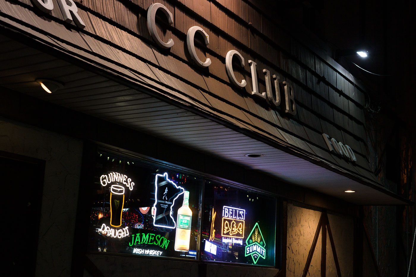 Neon signs in a bar window in Minneapolis