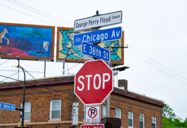 On the 2 year anniversary of George Floyd's murder and a couple weeks after the commemorative street name was changed to George Perry Floyd Square, a sign was revealed.
