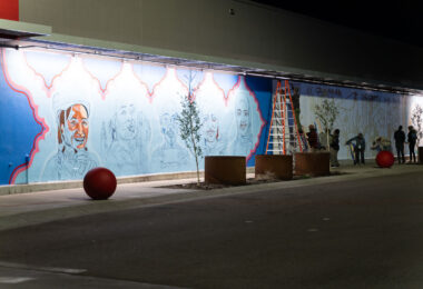 Artists working on a new mural at the Target Store on East Lake Street in Minneapolis. The store across the street from the Minneapolis Police third precinct police station was heavily damaged following the May 25, 2020 murder of George Floyd by Minneapolis police officer Derek Chauvin.