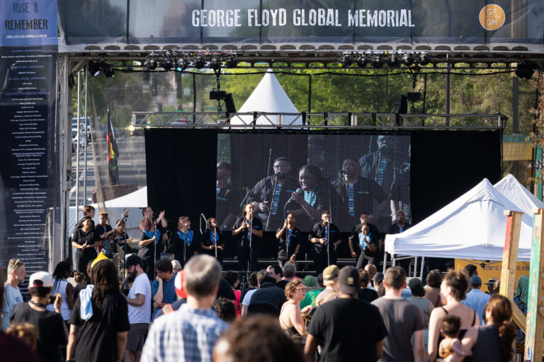 Rise and Remember performers on stage at George Floyd Square 1 Rise and Remember performers, George Floyd Square