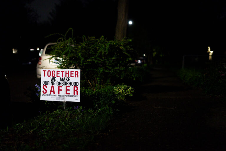 Together we make our neighborhood safer yard sign 3 A yard sign reading "Together we make our neighborhood safer" in South Minneapolis.