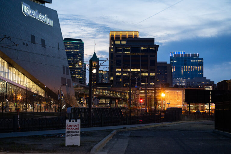 US Bank Stadium in Downtown Minneapolis May 2022 1 US Bank Stadium during blue hour in downtown Minneapolis.