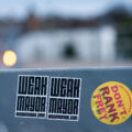 Stickers referring to Minneapolis Mayor Jacob Frey. Reading “Weak Mayor” and “Don’t Rank Frey”.
