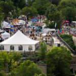Booths setup at the Stone Arch Festival in downtown Minneapolis.