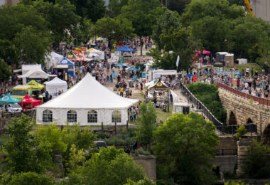 Booths setup at the Stone Arch Festival in downtown Minneapolis.