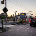 Franklin Avenue Light Rail station with a Metro Transit squad car.