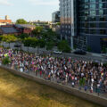 Looking down at protesters marching in Minneapolis on June 24th, 2020 following the Supreme Court overturning Roe V. Wade.