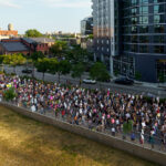 Looking down at protesters marching in Minneapolis on June 24th, 2020 following the Supreme Court overturning Roe V. Wade.