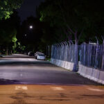 Security fencing around the Minneapolis police 5th precinct police station. The precinct was surrounded by fencing and concrete barriers during the Derek Chauvin murder trial.