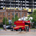 A mobile ATM at the site of what was a Wells Fargo bank.