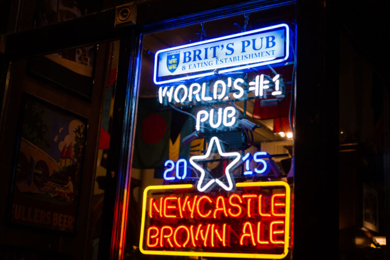 Neon sign at Brit's Pub 4 Brit's Pub on Nicollet Mall in Minneapolis.