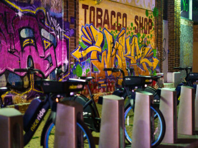 Nice Ride Bikes by Graffiti Mural, South Minneapolis