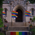 Pride colors at Saint Mark's Episcopal Cathedral in Loring Park Minneapolis.