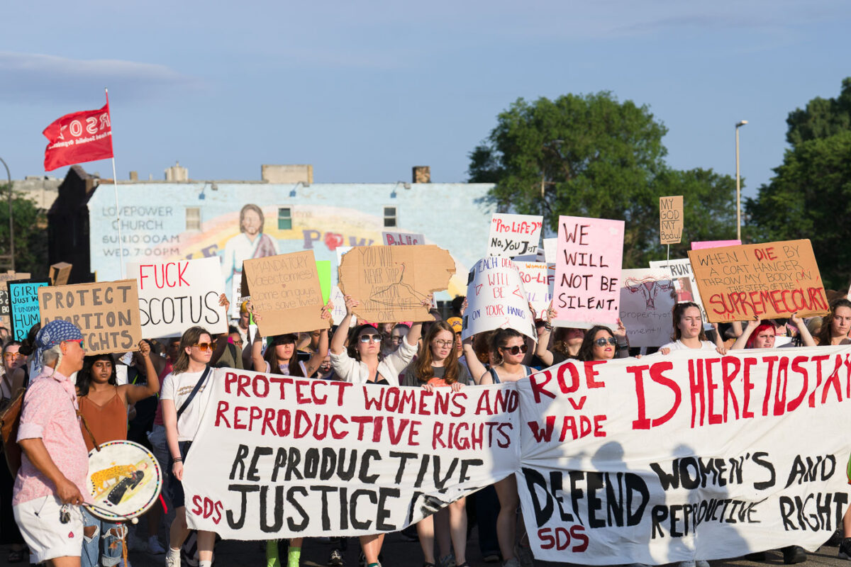 Protesters march in Minneapolis on June 24th, 2020 following the Supreme Court overturning Roe V. Wade.