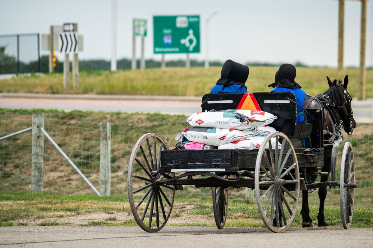 Amish on a horse and buggy in Wisconsin