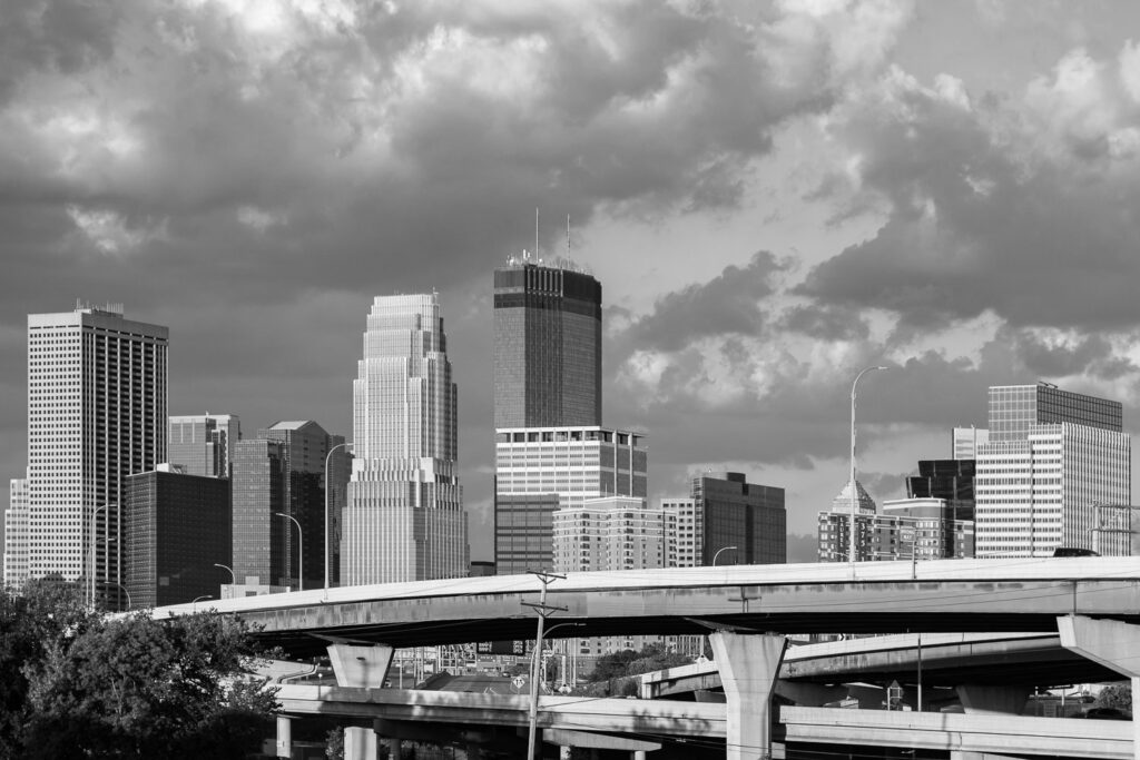 Minneapolis as seen from the Cedar Lake Trail.